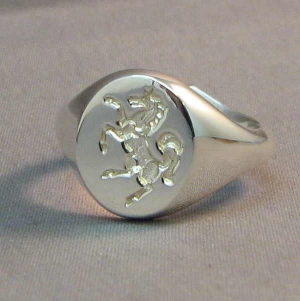 Rampant horse crest seal engraved sterling silver 925 signet ring