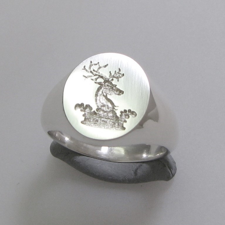 stag head in crown crest silver signet ring trade