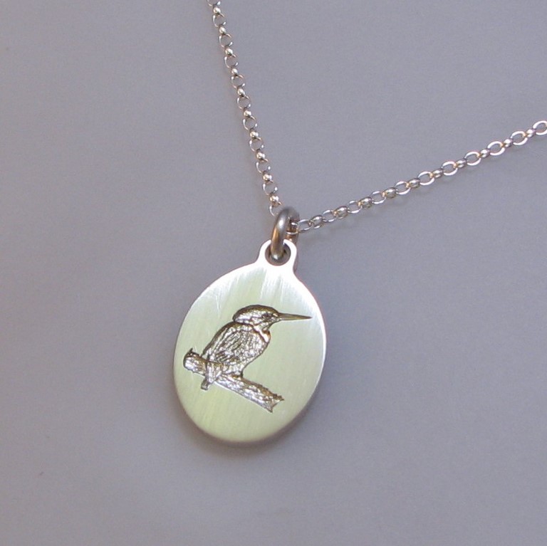 Kingfisher pendant seal engraved in sterling silver 925