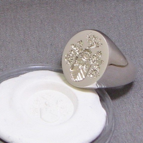 silver coat of arms engraved signet ring