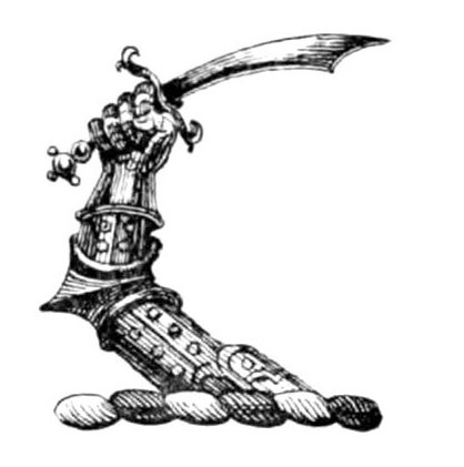 Armoured arm and cutlass crest trade engraving
