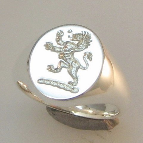 lion rampant crest engraved signet ring